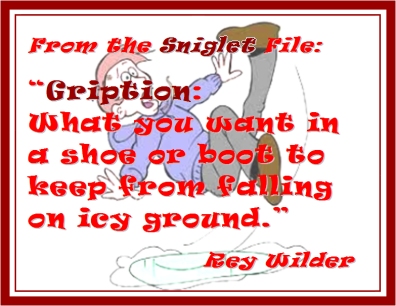 From the Sniglet File: "Gription: What you want in a shoe or boot to keep from falling on icy ground." #Sniglet #Walking #ReyWilder